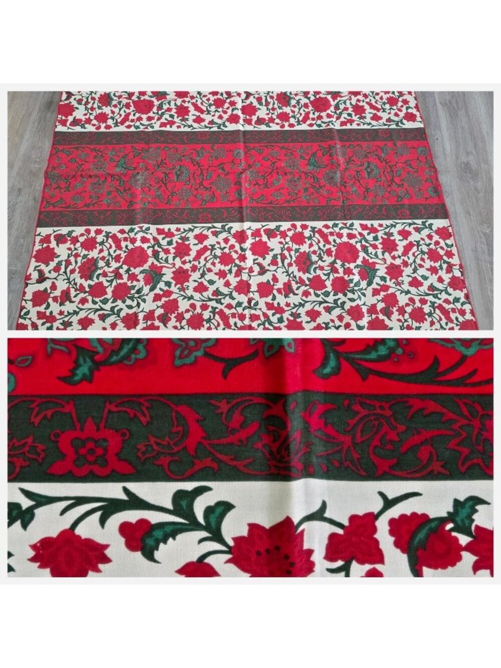 Vtg 1970s Vera Neumann Christmas Poinsettia 48x48" Square Tablecloth Cotton Red